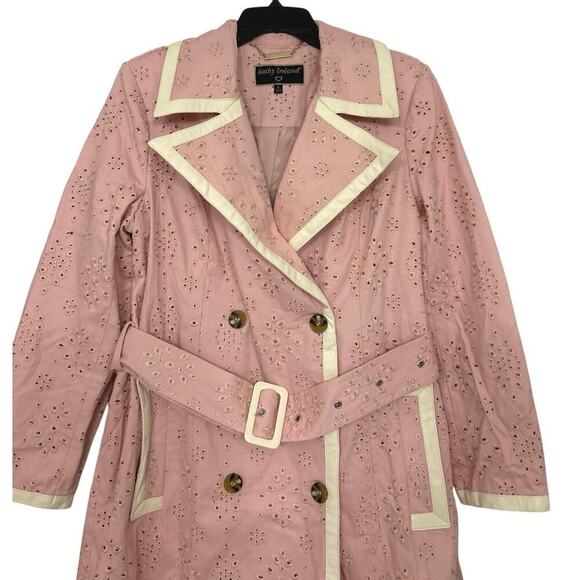 KATHY IRELAND NWT Gabrielle Petal Pink  Cotton Eyelet Trench Coat Size Large - Picture 6 of 16